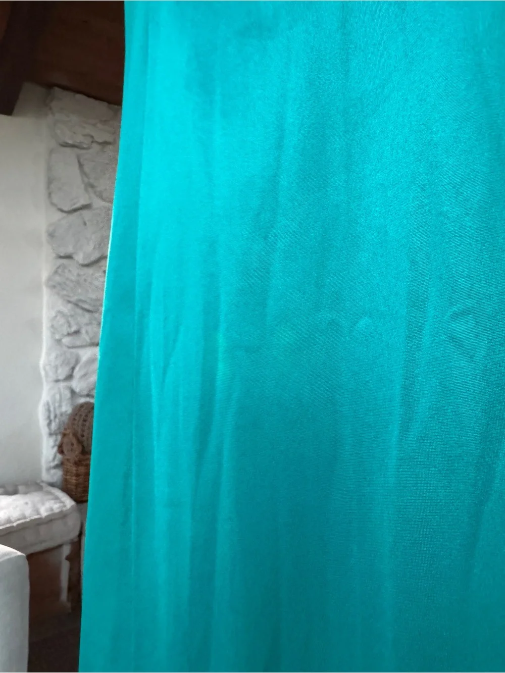 Vintage JC Penney Teal Aqua Nylon Satin Peignoir Set with Cream Lace Trim - Picture 13 of 16
